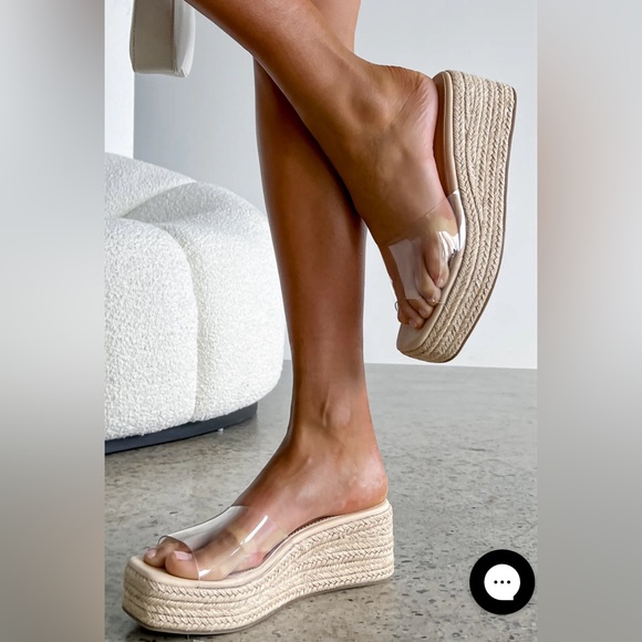 White fox Platform Slides Natural Woven - Picture 1 of 4